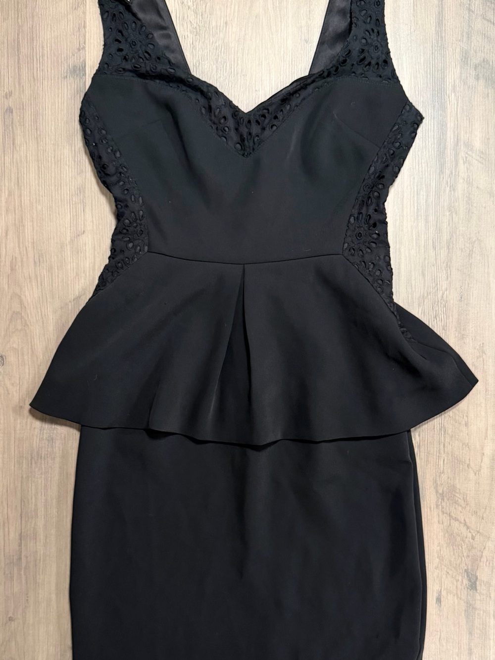 Victoria's Secret Black Peplum Midi Dress with Eyelet Side Insets